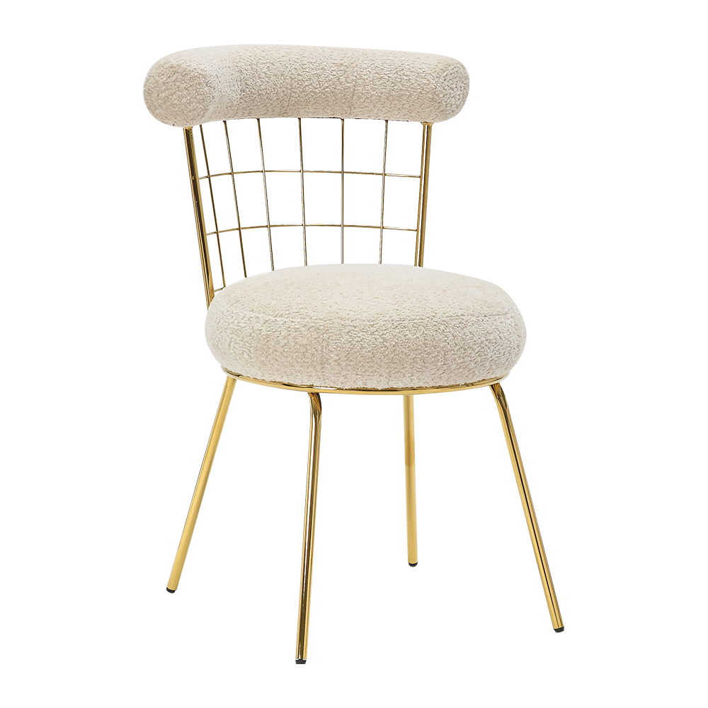 BR21608-18 White boucle gold metal dining chair