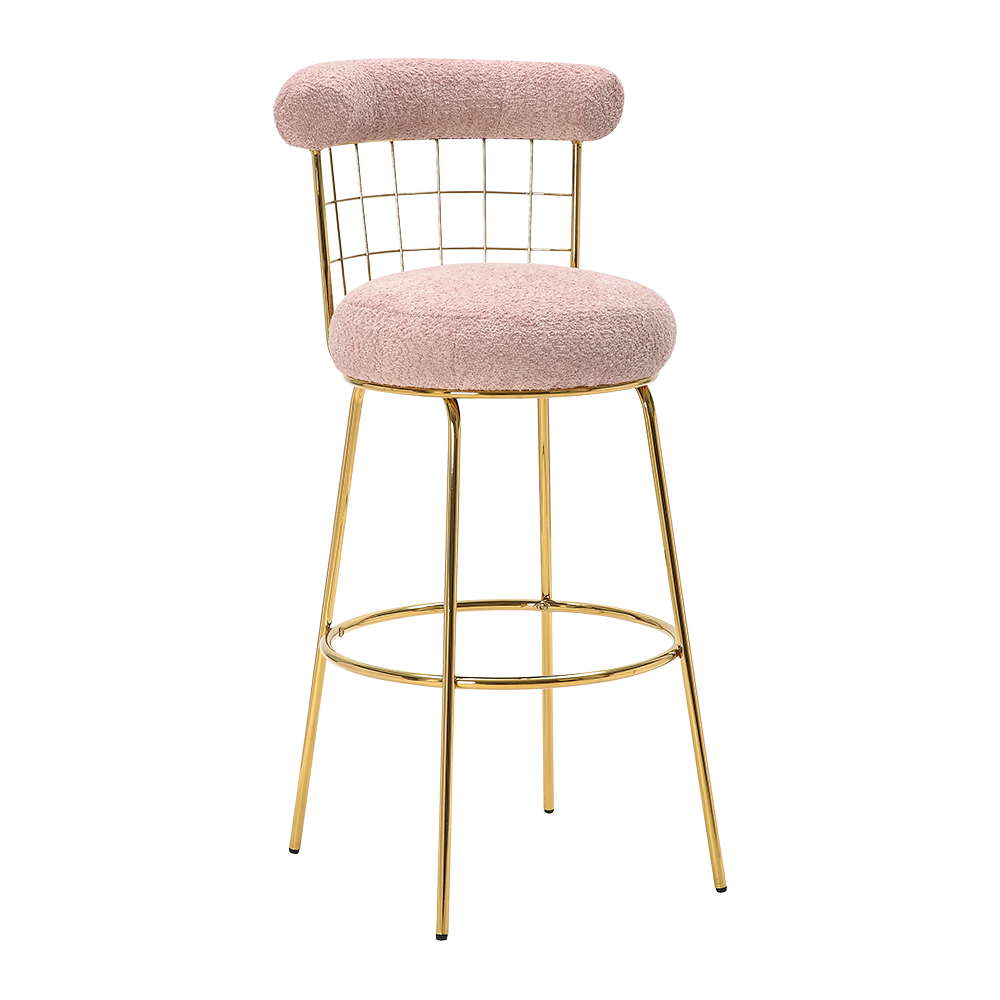 BR21608-30 Pink boucle gold metal bar chair